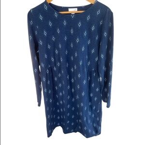J.Jill Long Sleeve Blue Diamond Print Midi Dress
